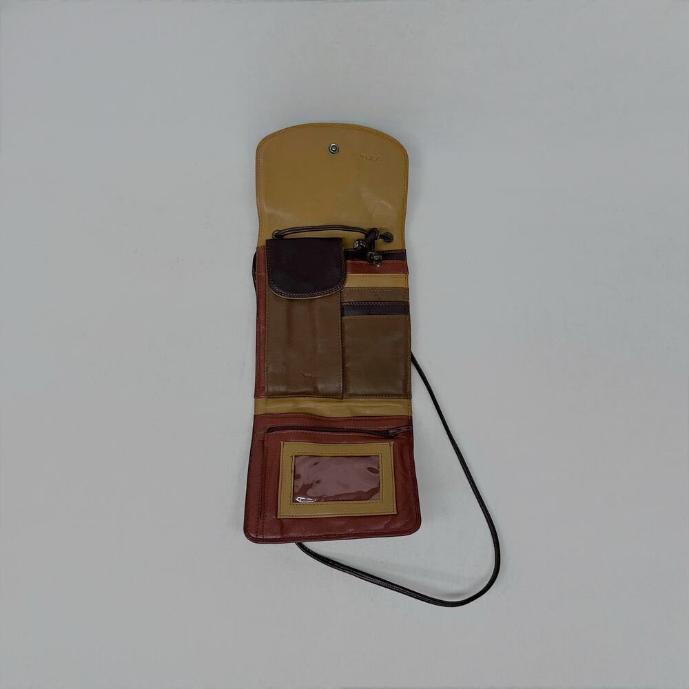 Vintage Tula Multi-Tone Brown Leather Crossbody Organizer Bag with Flap Closure - Picture 4 of 5